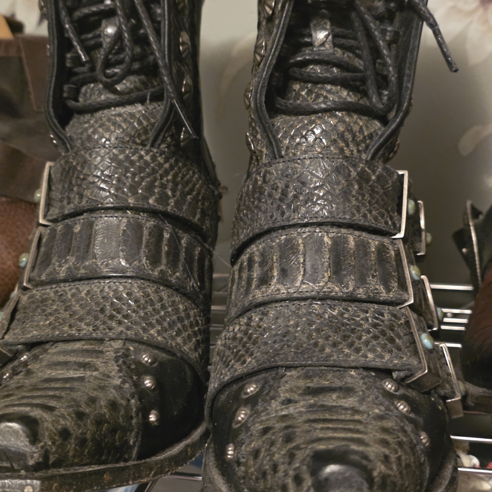Lane Black Textured Buckle Boots